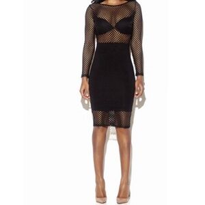 Chic Black Mesh Long Sleeve Dress